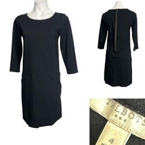 Talbots sweater dress sz 4 black 3/4 sleeve ponte knit A-line stretch